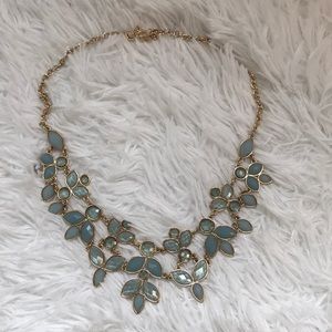 Gold Statement Necklace with Light Blue Jewels